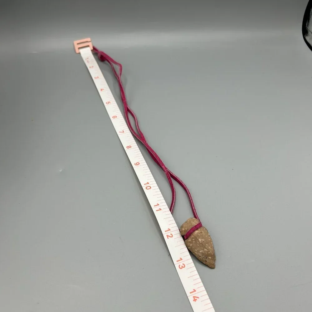 Arrowhead Stone Pendant Necklace on Pink Suede Leather Cord Boho Tribal